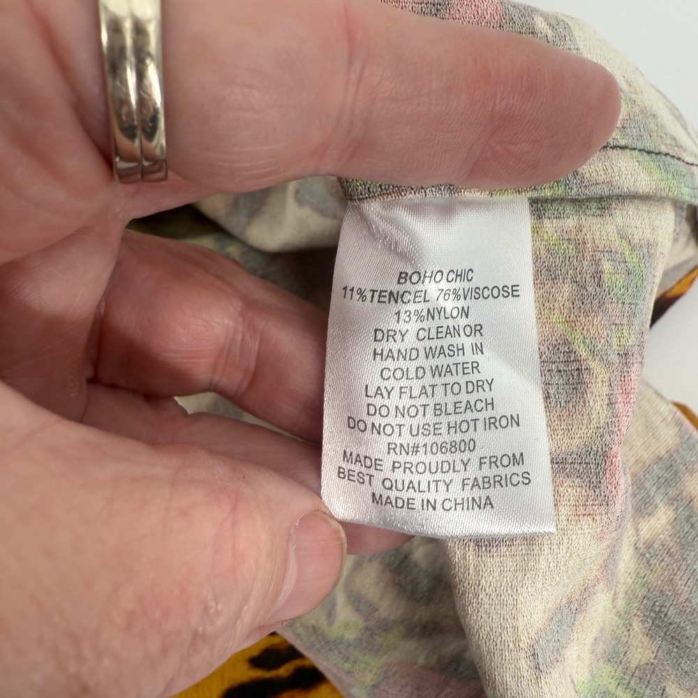 Boho Chic Leopard Rose Print Button Down Long Sle… - image 9